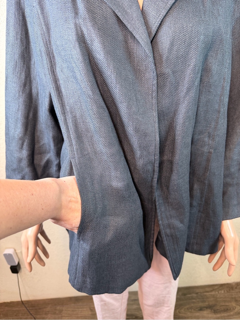 Eileen Fisher Jacket Gray Linen Blend Sz Xl Lagenlook Minimalist Open Front - Picture 5 of 14